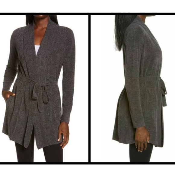 BAREFOOT DREAMS CozyChic Drape Rib Cardigan Ultra Lite Carbon Gray - Picture 2 of 16